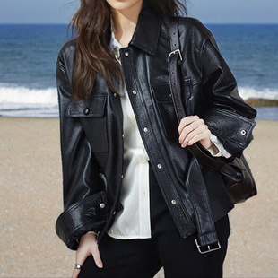 Song Jia with Yang Genuine Leather Women's 2025 Spring New Pin Skin Coat
