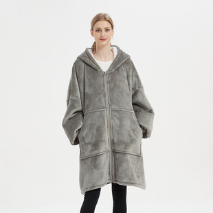 Amazon Cross-border Thickened plus size Hooded Lazy Couple Home Suit 2023 New Flannel Lazy Blanket Wearing
