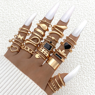 Amazon New Niche Design Butterfly 8-word Open Ring Set Cross Love Pearl 23-piece Ring