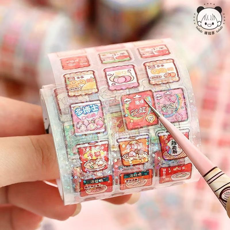 Tiratodo Supermarket PET Waterproof Journal Tape Cartoon Snack and Drink Stickers Guka Journal DIY Material