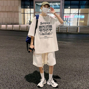 Summer plus size Loose Casual Sports suit Men's Hot Street Super Hot Hot Trendy Short Sleeve Shorts Two-piece suit