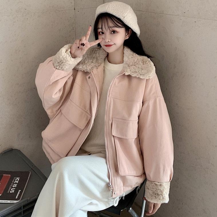 Winter 2024 Light New Short 기모 두꺼운 모피 칼라 코튼 패딩 재킷 코트 파커 코튼 패딩 재킷 여성용 모피