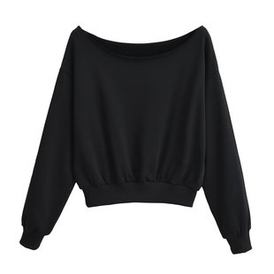 American-style short off-shoulder long-sleeved sweater women's off-shoulder hot girl sexy top S20927