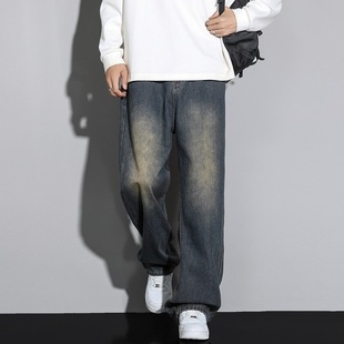Jeans Men's Autumn and Winter New Straight Loose Wide Leg Pants Thickened Trendy Brand Vintage Pants