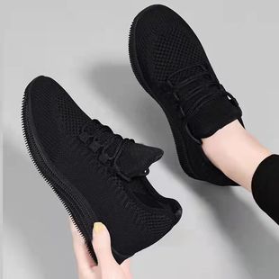[Single cotton optional] new leather non-slip sneaker soft bottom sneaker kitchen pure black work shoes for the elderly