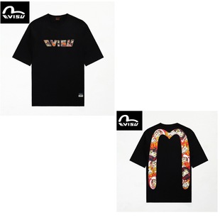 2025 New EVISU Spring and Summer Series Printed Round Neck Short Sleeve Couples Casual All-match High Quality