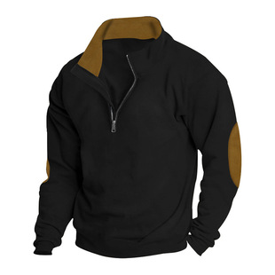2023 Cross-border Hot Selling Spring and Autumn European Size Men's Outdoor Leisure Embroidery Color-matching Collar Long Sleeve Sweat in stock