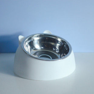 Net Celebrant Stainless Steel Cat Bowl Dog Bowl Double Bowl Protection Cervical Spine Cat Bowl Oblique Explosive Pet Food Basin Cat Supplies