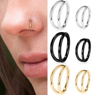 Cross-border stainless steel double-ring nose ring 316L ear bone nail ear bone ring puncture jewelry neutral tide hot selling Europe and America