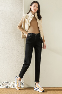 Velvet jeans women's spring and autumn 2022 New straight tube loose high waist slim Harlan dad pants autumn and winter