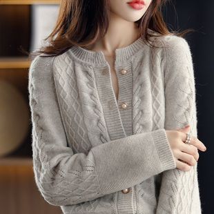 2024 Spring and Autumn New Sweater Women's Coat Korean Style Round Neck Loose Casual Solid Color Knitted Sweater Trendy Outer Cardigan