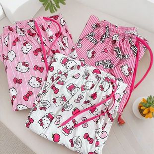 Cross-border Kitty Cat Pink Pajama Pants Women's Spring and Summer Thin Cute Casual Loose Home Pants Walking Pants