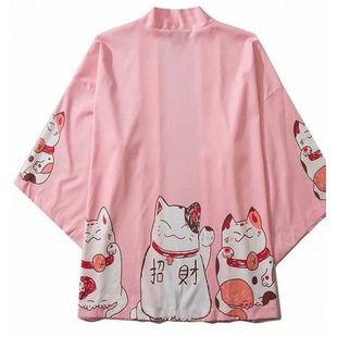 2024 Cross-border New Products Chinese Style Wealth-making Cat Feather Woven Seven-sleeve Kimono Cape Wealth-making Treasure Cat Taoist Robe for Women