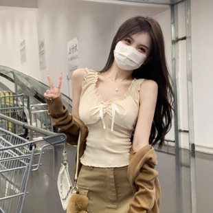 Official Figure Real Price Spice Girls Pure Desire for Wind with Small Sling Women's Bow Vest Spring and Summer Short Sleeveless Top