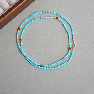 New Chinese Style Blue Beaded Necklace Vintage National Style Exquisite Light Luxury Bohemian Style Red Onyx Long Woolen Chain