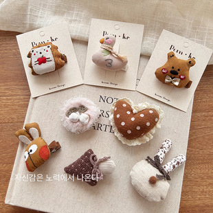 New Korean cartoon three-dimensional animal cotton hair clip love cute wave point lace plush hair clip bangs clip