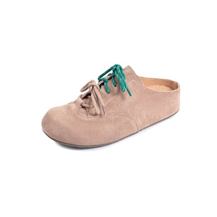 Net red baotou bocken shoes 25 spring and summer new double color shoelace 3cm thick bottom cow turn-over casual baotou mueller shoes
