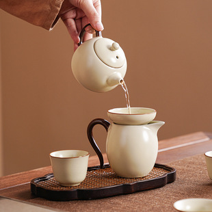 Ru Kiln Ceramic kung fu tea set suit gift box high-end light luxury home full set for customers business gifts printed LOGO