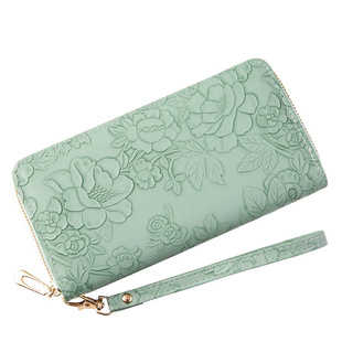 New Cross-border Long Zipper Clutch Bag Large Cell Phone Bag Embossed Design Large Banknote Clip Simple Women's Wallet Trendy