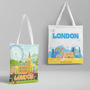 Лондонская холщовая сумка 36x39cm UK City Tourism Памятная сумка на плечо Сумка ins Сумка в стиле