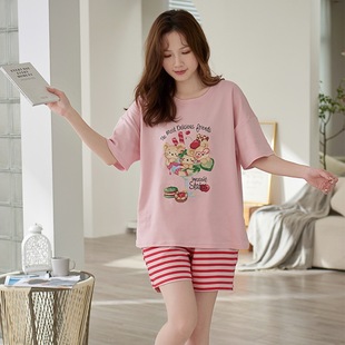 Women's Pajamas with Chest Pad Summer Pure Cotton Short Sleeve Summer Thin chubby girl plus size Summer Home Clothes suit