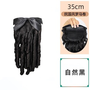 Miss of the Republic of China wig female Roman curly bow curly hair ponytail court curly hair simulation Princess lolita