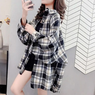 Retro Hong Kong Style Mid-length Plaid Shirt Women's 2024 Early Autumn New Korean Style Foreign Style Long-sleeved Sunscreen Shirt Jacket