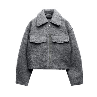 BM & MD & ZA Autumn New Women's Long Sleeve Laps Loose Big Pocket Woolen Short Jacket Coat 3046273