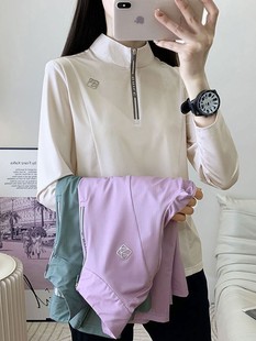 25C102 New Women Half Zip Outdoor Sports Long Sleeve T-shirt Base Shirt Casual Loose Quick-drying T-shirt Running
