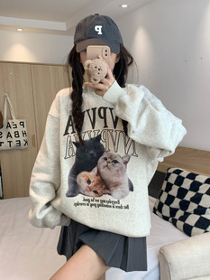 Round Neck Couple Sweatshirt Women's Early Spring Right Shoulder Oversize Niche Design Top 2024 New Hot Style