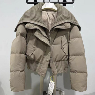 2024 winter new down jacket women's short high waist large lapel fashion high-end white duck down warm coat