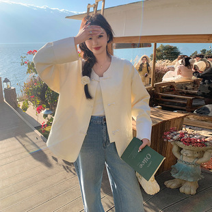 [3286 people's collection] retro new Chinese jacquard national style coat 2024 spring and autumn new round neck buckle loose
