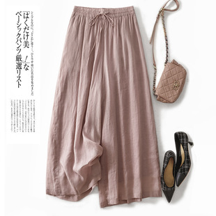 New 2024 Summer New Cotton Linen Loose Wide Leg Pants Double Thin Cropped Casual Pants Women's White Lotus Color