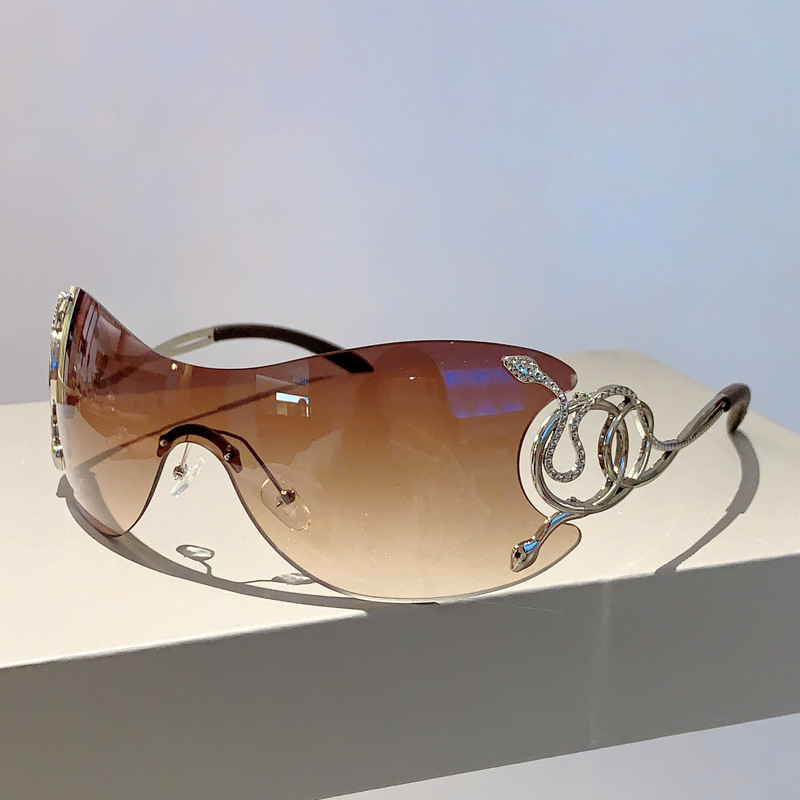 Cross-border new personalized fashion frameless one-piece snake glasses legs sunglasses technology Y2K funny sunglasses