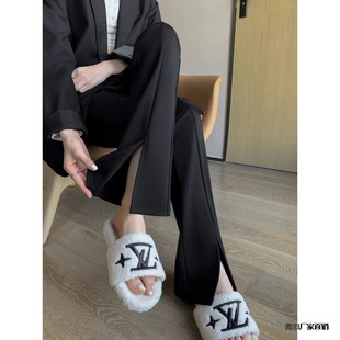 Slit Boot-cut Pants for Women in Summer, Slim and Stretchy, High-end New Bell-bottom Pants, Nine-point Pants, Popular Suit Pants for Small People