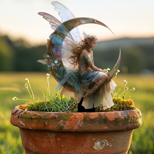 Cross-border charming elves on the crescent garden pile art sculpture courtyard multi-functional outdoor potted plants