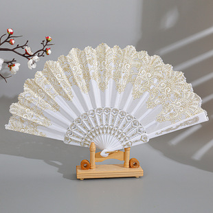 Plastic fan bronzing European style noble and elegant antique folding fan 7 inch factory wholesale