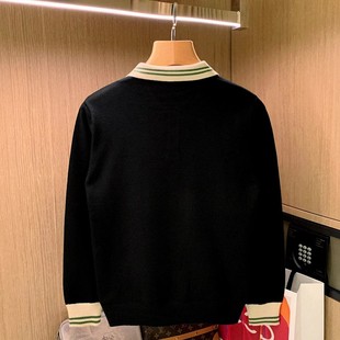 Slim-Fit 2024 Men's Top Men's Sweater British Fashion High-Level Sense Colorblock Polo Shirt Long-Sleeved Trendy