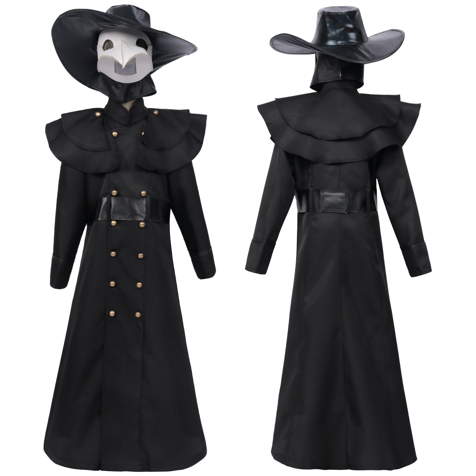 Cross-Border Halloween Adult Medieval Steampunk European and American Plague Doctor Costume Gown with Long Beak and Crow-Like Features