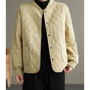 Cotton-padded cotton-padded jacket women's autumn and winter rhombus cotton-padded lightweight small cotton-padded jacket 2024 new mom's short solid color coat