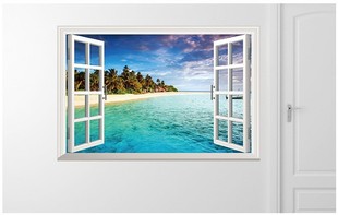 Новые 3D наклейки на стену Моделирование поддельные окна пейзажные наклейки океан Лаванда Цветок морской Подсолнух декоративные наклейки