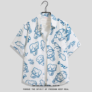 Summer Graffiti Ins Fun Printed Short-sleeved Shirt Trendy Brand Hip-hop Half-sleeved Loose Casual Hawaiian Shirt for Men