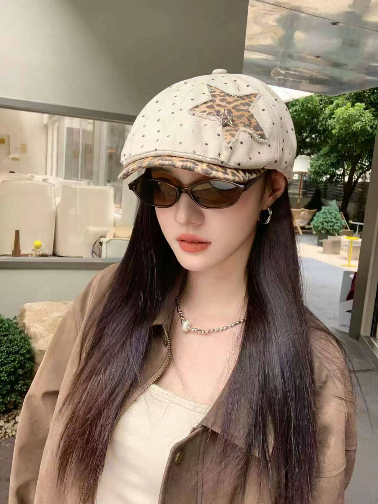 Korean Retro Leopard Print Forward Cap for Women, Spring and Autumn 2026 New Trendy Artist Hat, Face-Slimming Beret for Women