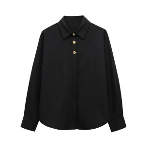Spring and Autumn New Women's French Style Fashionable Buckle Poplin Long Sleeve Shirt
