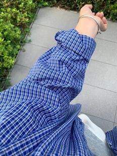 Korean Style Blue Plaid Shirt Coat Women's Early Autumn Wear New College Style Loose Stacked-on Base Coat
