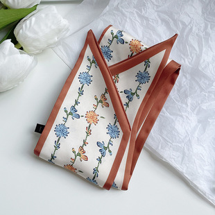 Spring and Summer pencil painting plant flower niche scarf women's long hair band hair tie bag belt hair braid ribbon scarf