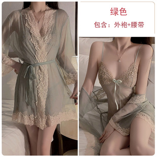 DZ Guiruo Sexy Underwear Stitching Lace Sexy Mesh Perspective Temptation Nightdress Robe Uniform suit 3883