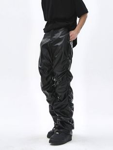 YPRS Men's Wear Diablo Niche Design Sense Bright Face Pleated Leather Pants Men's Ins National Fashion Hip-Hop Loose Casual Pants