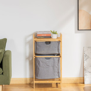 Modern Simple Bamboo Fabric Double-Layer Storage Rack Household Dirty Clothes Basket Bathroom Floor Storage Clothes Basket