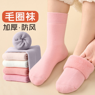 Girls Socks Autumn and Winter Thick Cotton Socks Children Baby Girls Solid Color Warm terry Cotton Socks Boneless Mid-tube Socks